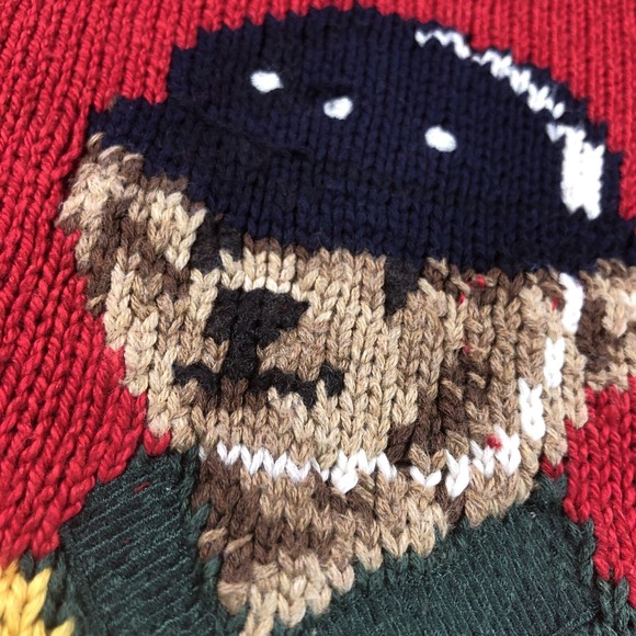Polo Ralph Lauren Sweater Mens Medium Red Bear Knit Cotton Linen Classic RL - Picture 6 of 15